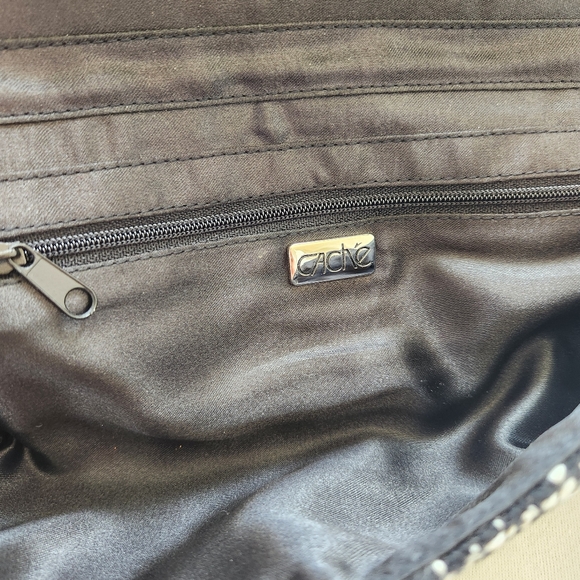 Cache Tweed Shoulder Bag Clutch Black White Silver Chain Sparkle Chic Elegant - Picture 9 of 16